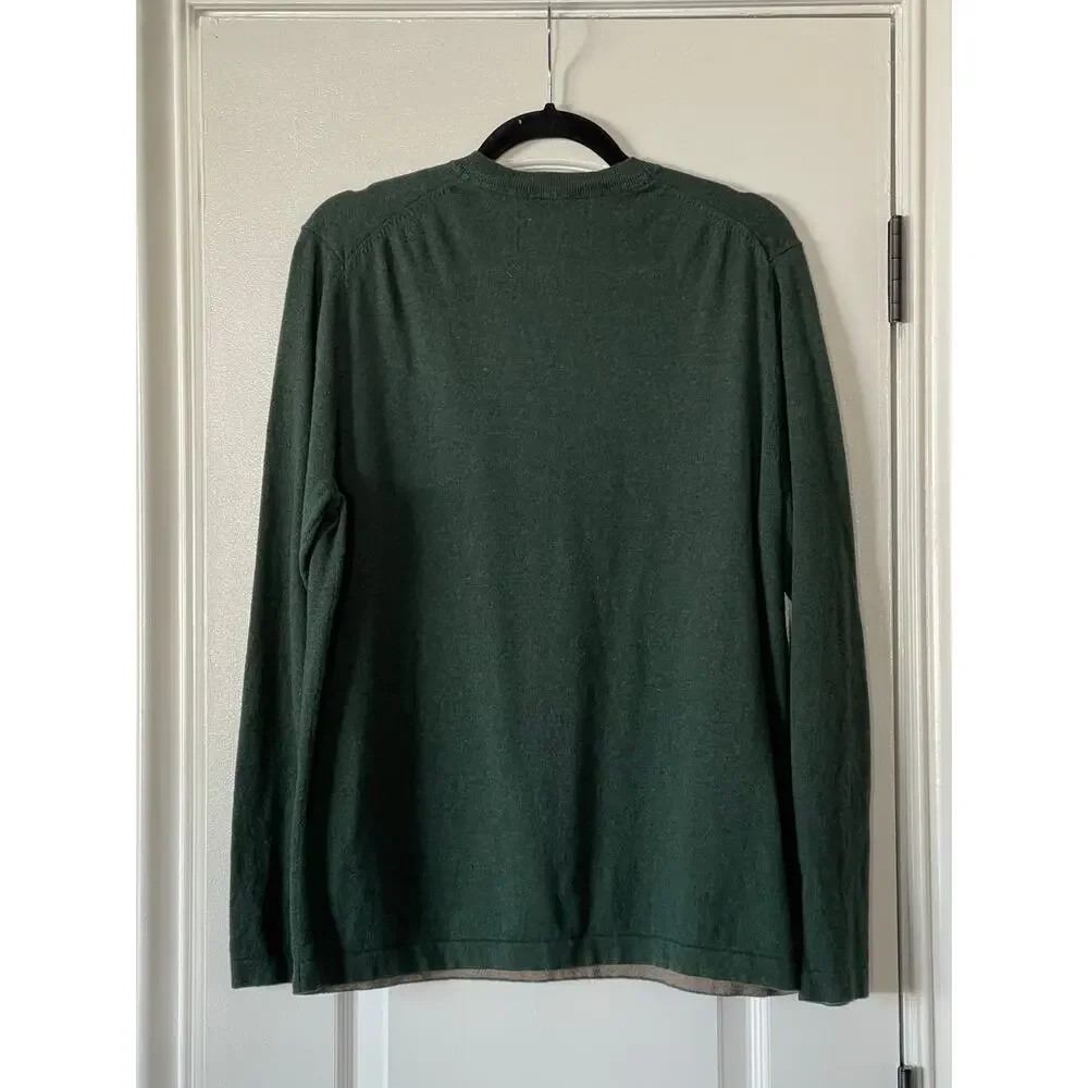 Eddie Bauer Mens Green V Neck Cotton Merino Blend Knit Medium - Picture 3 of 6